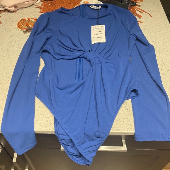 Zara Tops Blue Cut Out Bodysuit Poshmark
